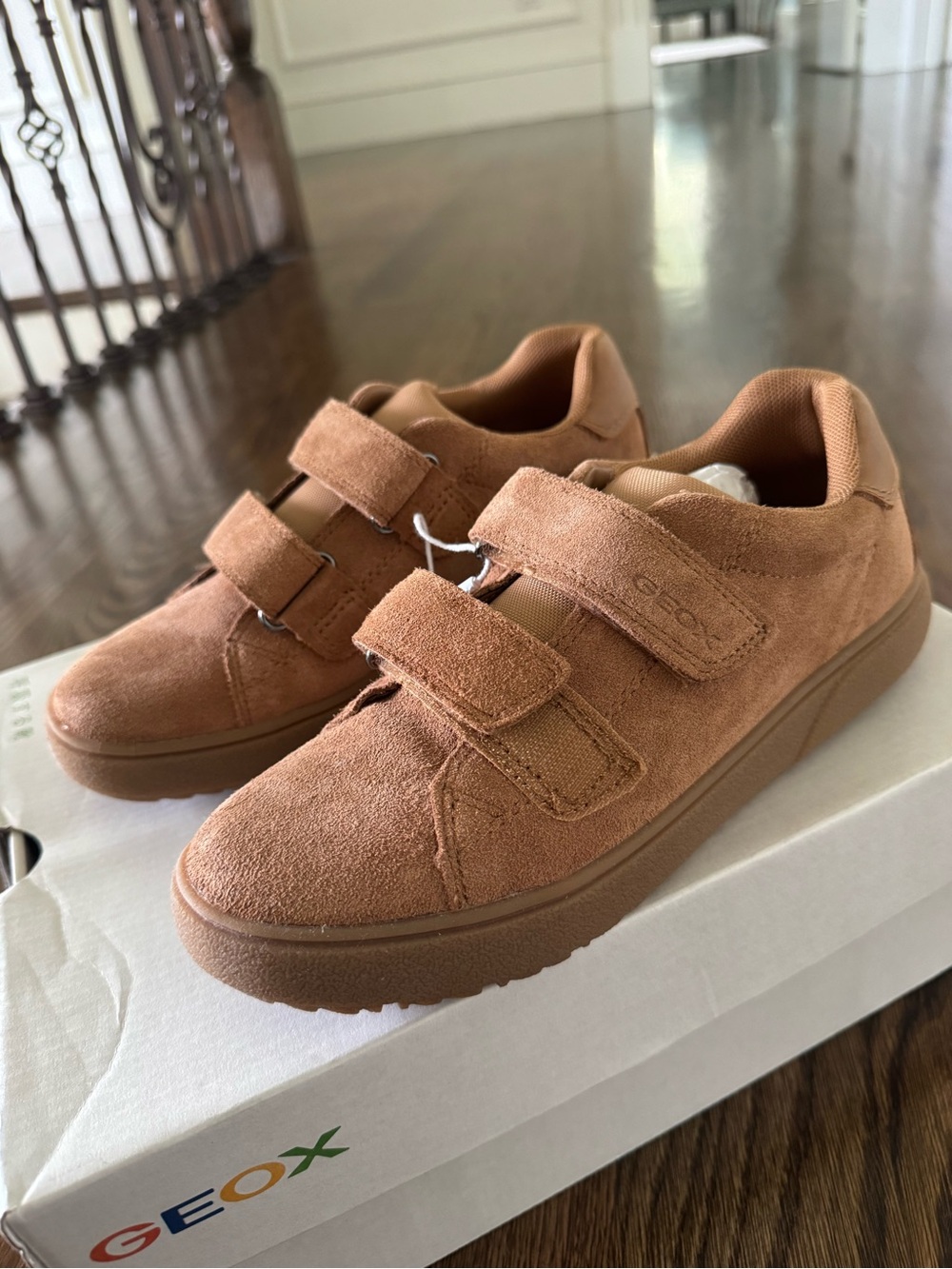 Geox Kids Brown Suede Hook-and-Loop Sneakers